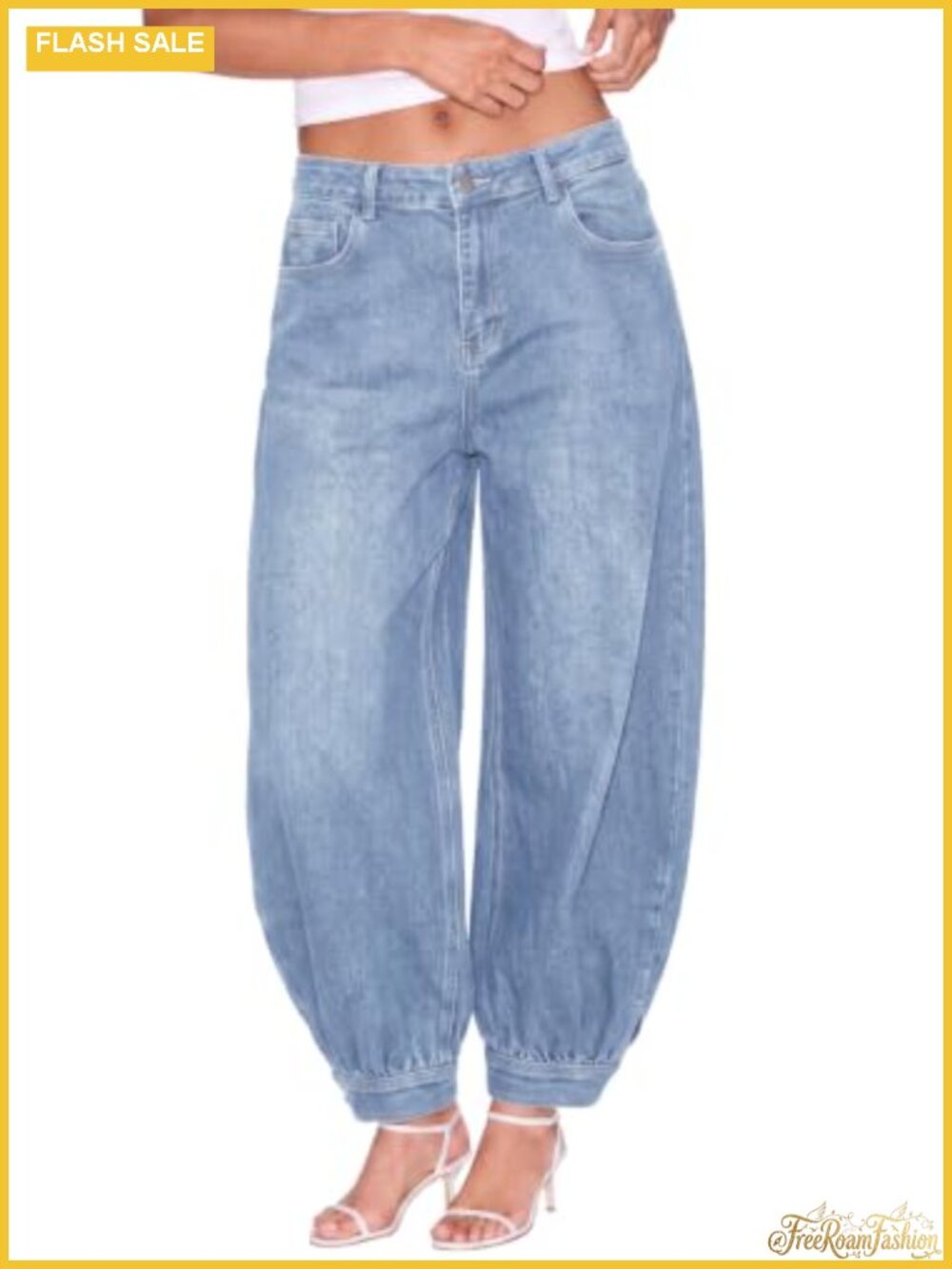 Balloon Baggy Jogger Jeans Women's Mid Waist Low Stretch Denim Cute Pants